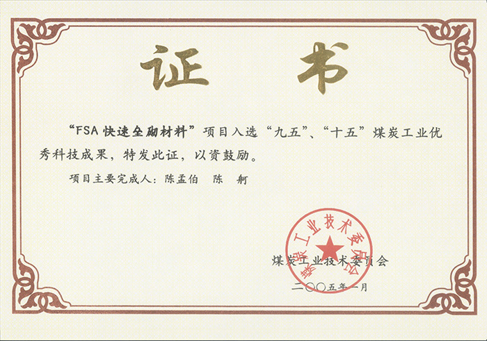 2005年1月FSA快速壘砌材料獲“九五、十五”科技成果獎.jpg